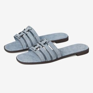 Tory Burch Ines Denim Cage Slide Sandal Size 7